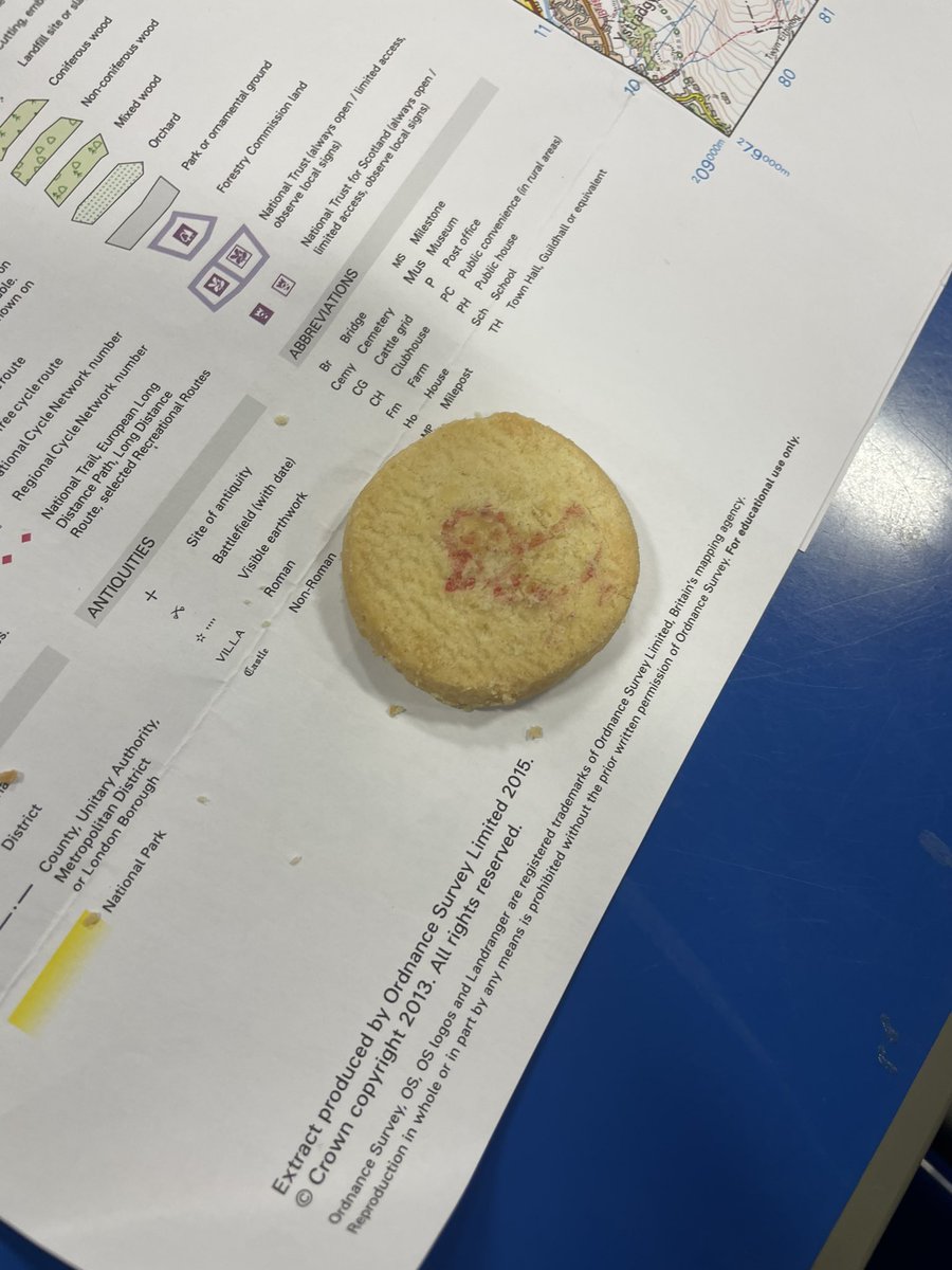 MissCostello2's tweet photo. S3 have been learning map skills! Ending the week by drawing some symbols on shortbread. Can you guess what they are? #learningisyum https://t.co/IS2PrtdCxS