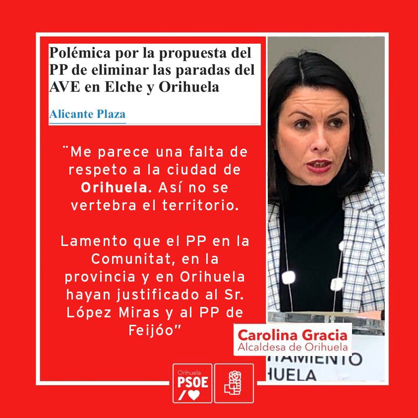 ✅ El Gobierno pone en marcha el AVE Madrid-Murcia con paradas en Elche y Orihuela. 
❌El PP de Murcia y su presidente López Miras pide eliminar dichas paradas. 
❌¡Y el PP de Orihuela, de la Comunitat y de España lo justifican!
🤷‍♀️Vergonzoso. Los que tanto quieren a #Orihuela.