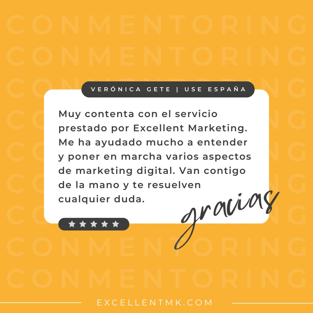 ExcellentMk's tweet image. Trabajar con Verónica y conocer cada parte de su negocio ha sido un placer. Gracias por confiar en nuestro programa ConMentoring y dar lo mejor de ti en cada sesión 😊 👉 excellentmk.com/con-mentoring/ #marketing #formacion