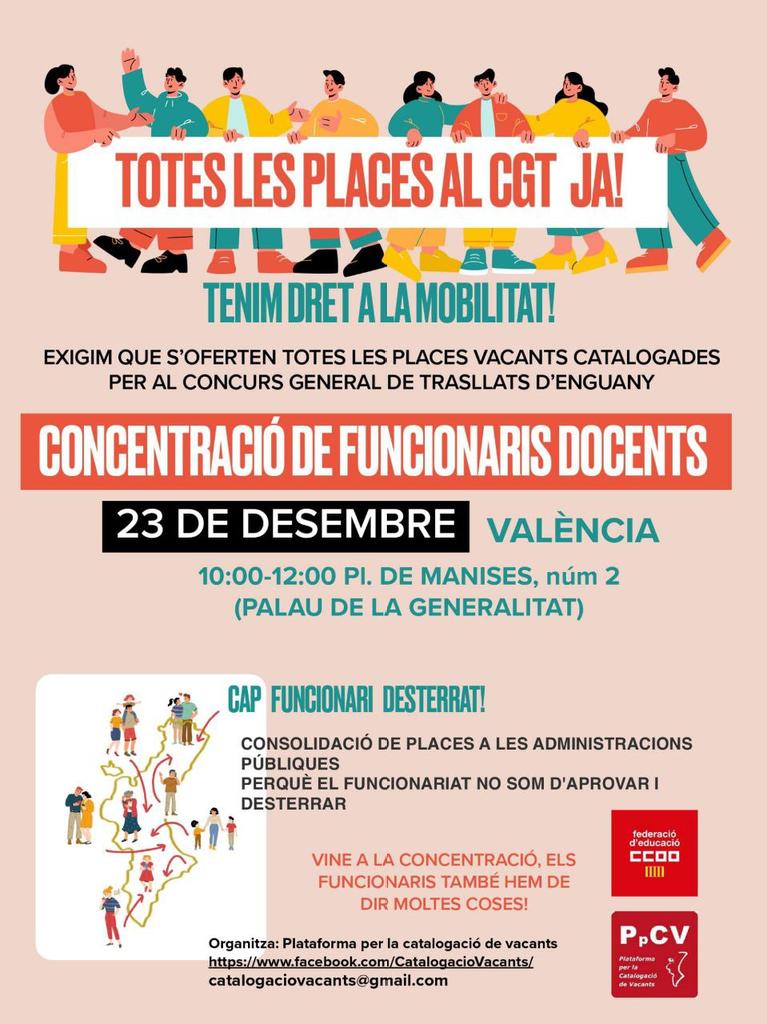PpCatVacants's tweet photo. Des de @educacio_ccoopv  ja ens han contestat i donen suport a la nostra concentració i a les nostres reivindicacions.
Gràcies, companyes i companys!
Ens veiem el dia 23 de desembre per a reivindicar les #PlacesEnFrauDeLlei
#TotesLesPlacesAlCGT https://t.co/q3Y0yzuwTa