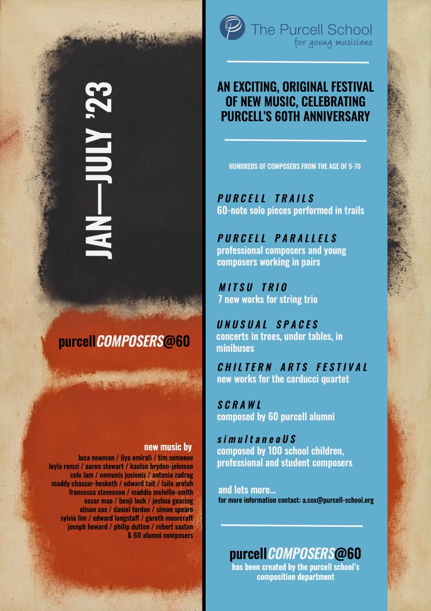 AlisoninNorfolk's tweet photo. So excited about PurcellComposers@60! Lots of wonderful, wacky, innovative creative musical projects happening! Can't wait....! @PurcellSchool @ChilternSounds @MitsuTrio @danielfardon @simonspeare @sylvlim  @chilternarts @ConductorPaul @bernardtrafford @ https://t.co/cF9PvTPZZg