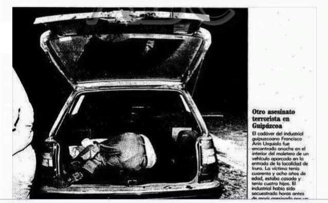 #TalDiaComoHoy también de 1983 #ETACAA secuestró en su casa delante de su familia, torturó y asesinó al empresario FRANCISCO ARÍN en #Tolosa. Se había negado a pagar la extorsión de ETA.

Ésto también son #Torturas 

Y también #Impune

¡Ésto era ETA!

HILO ⤵️