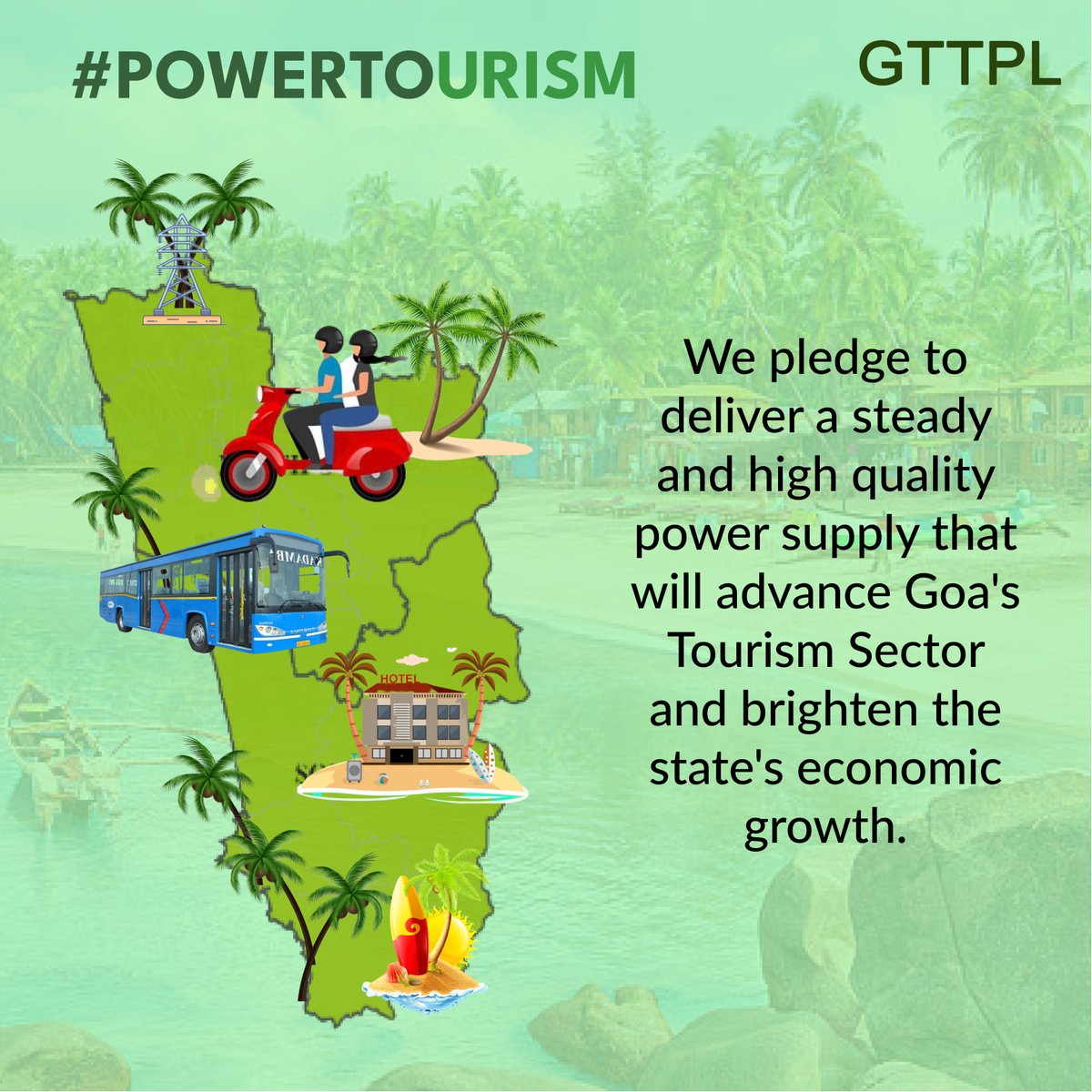 GoaTamnar's tweet photo. Pledging to provide #Brighter Tourism Experience for a #Brighter Goa 💡🌴
.
.
#GoaTamnar #GTTPL #Electricity #24x7 #Development #PoweringTourism #PoweringGrowth #Empowerment #Growth #Tourist #EconomicDevelopment #TourismBusiness #GoaTourism #Goa https://t.co/eSVtXVV1pX