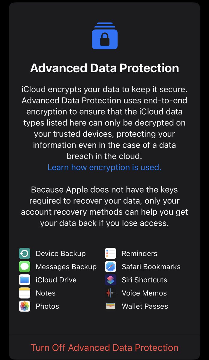 Thank for Apple’s end to end encryption