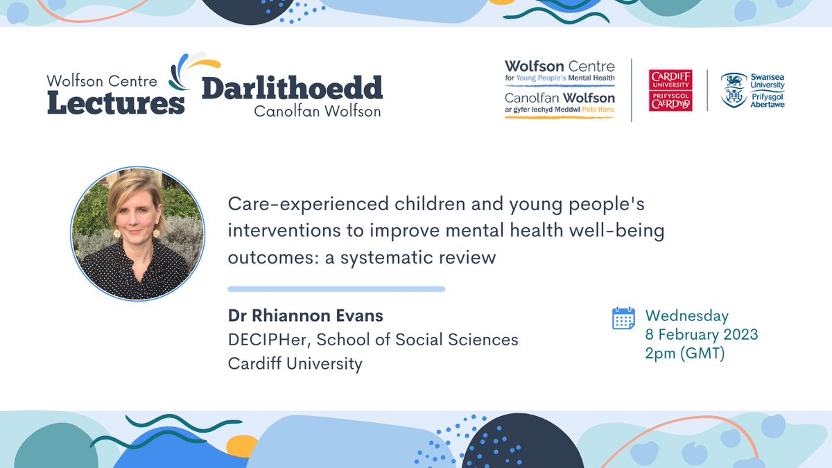 Wolfson Centre for Young People's Mental Health (@wolfsoncentre) on Twitter photo Our public lectures return on 8 Feb 2023 and we're very pleased to be hosting Dr Rhiannon Evans from @DECIPHerCentre
<a href="/1RhiannonEvans/">Dr Rhiannon Evans</a> will be discussing her work in mental health interventions for care-experienced children and young people.
🎟️Register: wolfson23re.eventbrite.co.uk Our public lectures return on 8 Feb 2023 and we're very pleased to be hosting Dr Rhiannon Evans from @DECIPHerCentre
<a href="/1RhiannonEvans/">Dr Rhiannon Evans</a> will be discussing her work in mental health interventions for care-experienced children and young people.
🎟️Register: wolfson23re.eventbrite.co.uk