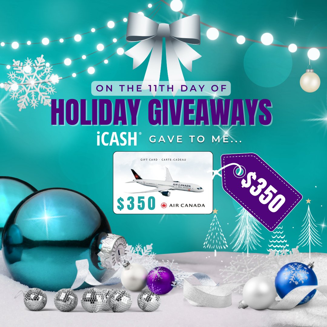 Day #11 in our 12 days of holiday giveaways - Win a $350 Air Canada e-gift card! ✈️
To enter:
bit.ly/3igLRk0
#icash #icashgiveaways #12daysofgiveaways #12daysofchristmas #giveawayalert #contestgiveaway #entertowin #winprizes #winaprize #giveaways