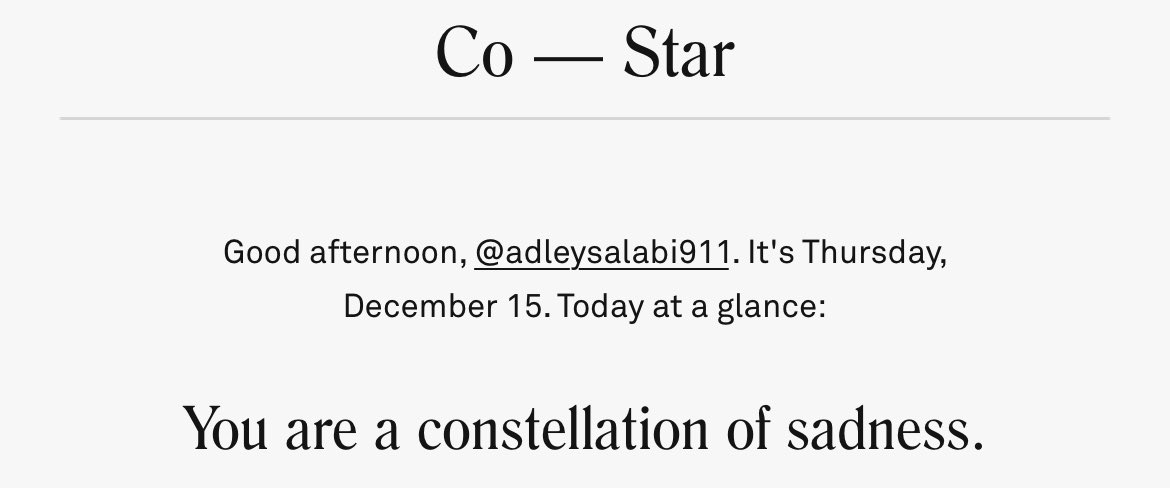 AdleySlb's tweet photo. Thx @costarastrology https://t.co/LACmGY3bBN