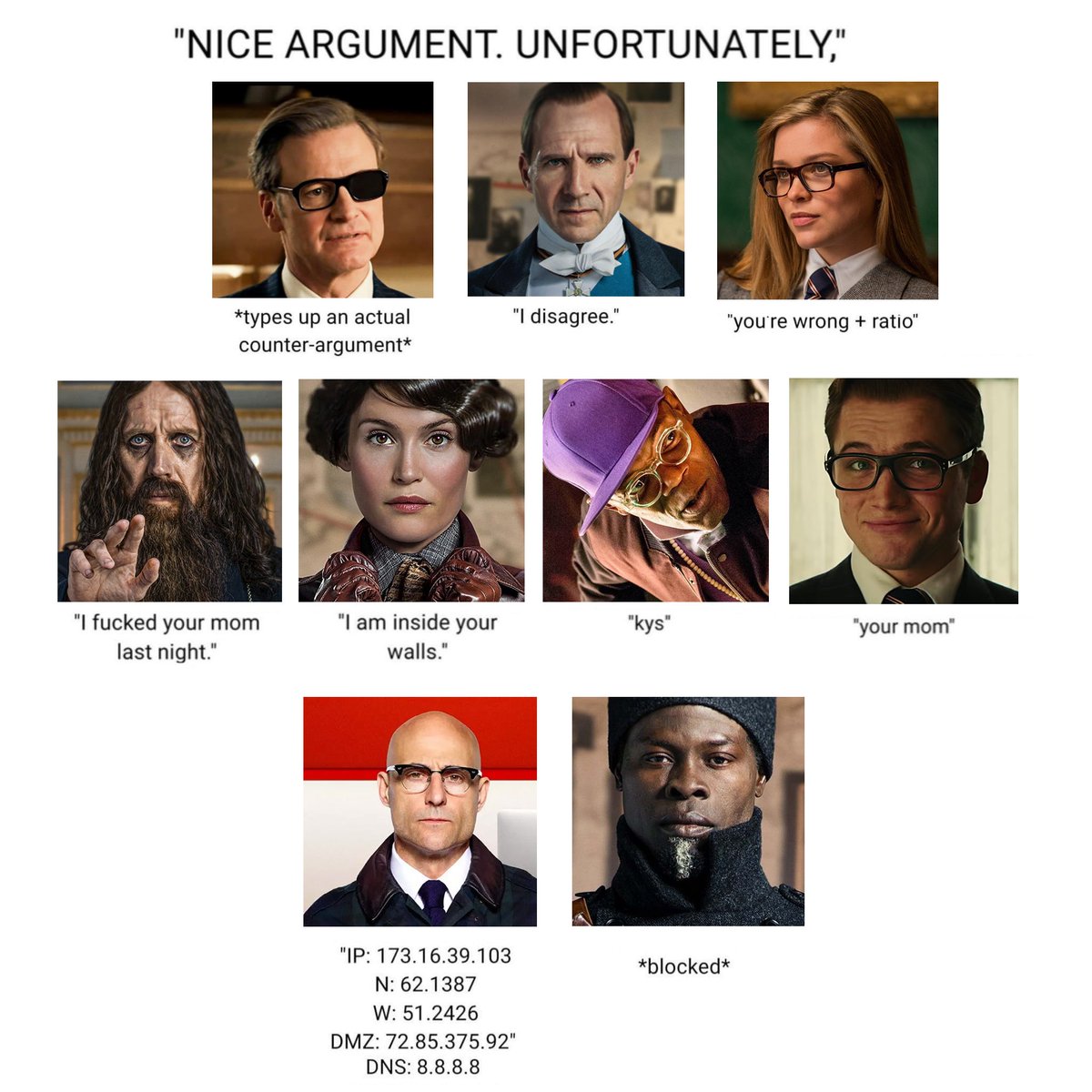 MissCydonian's tweet photo. Watched all Kingsman movies in a row and this is my review. #kingsman https://t.co/YtSrSJBalE