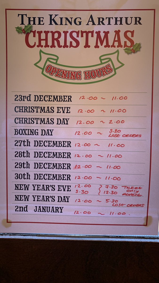 Opening hours over the Xmas period, please see poster below. 
Ticket only event for #NYE 
Doors open at 7:30pm 31st
Please call in to the pub to purchase your ticket now, limited numbers! Will sell out fast!