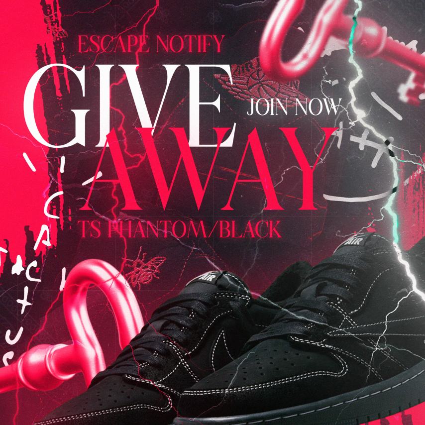 Giveaway - TRAVIS PHANTOM 🥳

1x TRAVIS PHANTOM (in the size you choose)👟

1️⃣ Retweet, Like &amp; Tag a friend
2️⃣ Turn ON your notifications
3️⃣ Need to follow <a href="/EscapeNotify/">Escape</a>

We're drawing the winners in 7 days⏲️
