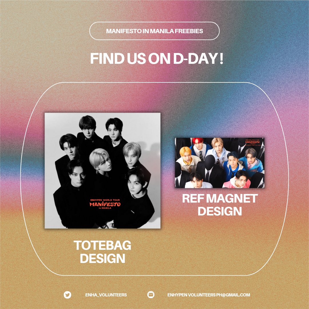 enha_volunteers's tweet photo. Team Loob or Labas, we are challenging you to find us &amp; claim a freebie on dday!

ㅡ must follow, retweet &amp; like this tweet 
present screenshot on dday to claim

ㅡ limited only 
7 totebag + 50 ref magnet

🗓️ February 4-5 2023 
📌 MOA Arena 

See you at #MANIFESTO_IN_MANILA https://t.co/YotJT9pMbC