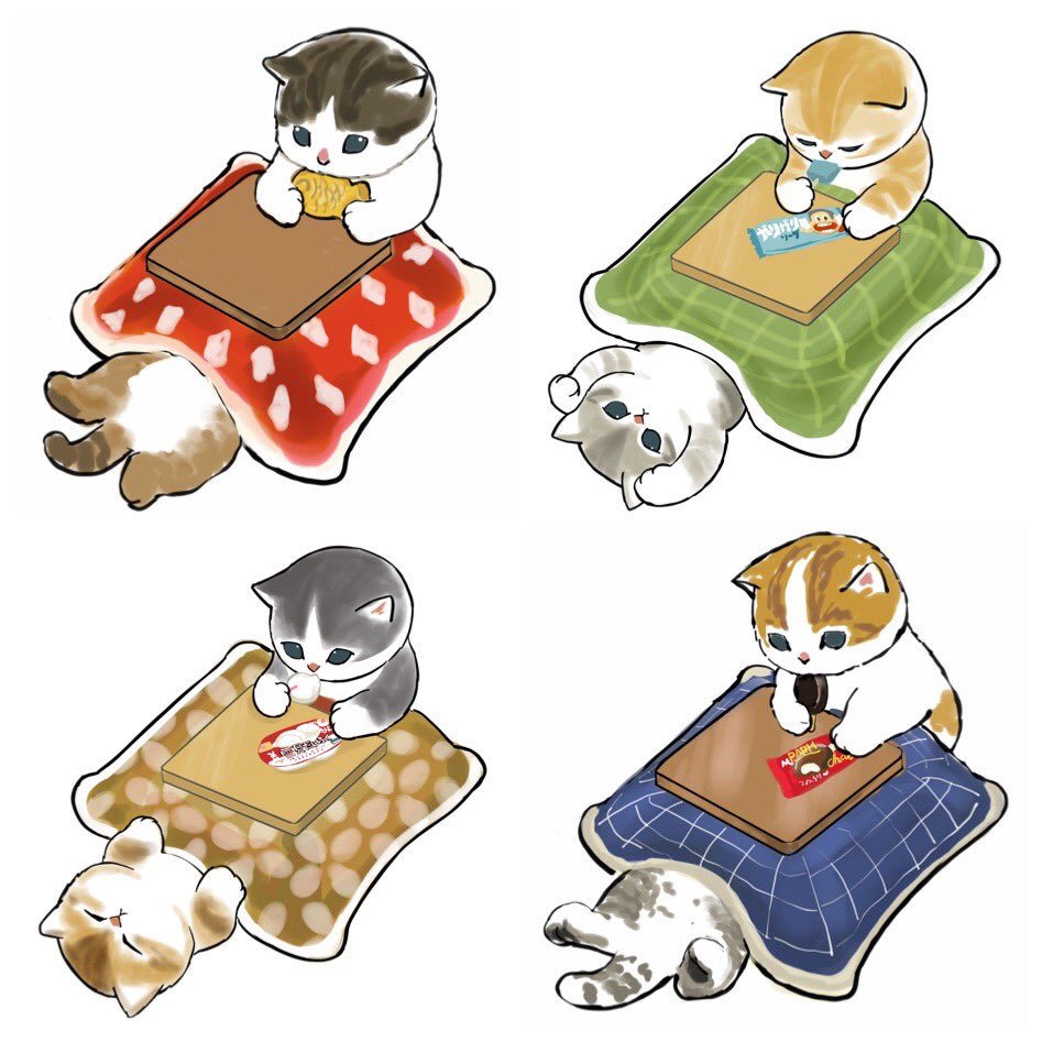 kotatsu table cat no humans food eating white background  illustration images