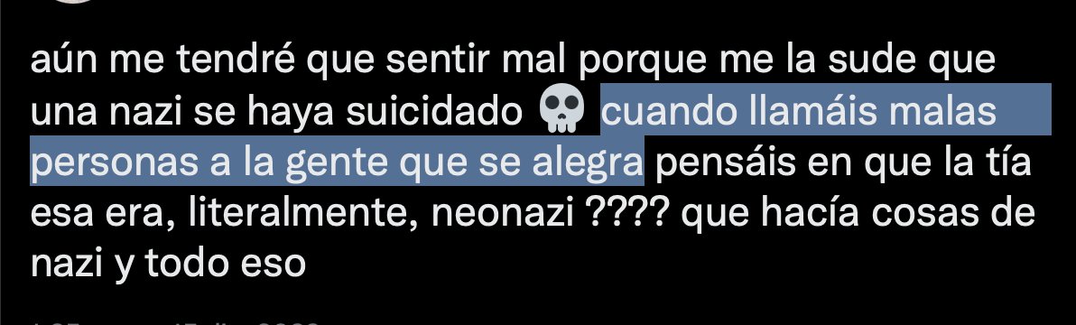 w3ok4's tweet photo. @SIT4NS Di por hecho que te incluías en ese grupo. Mala mía.

Para mí alguien que se alegra de que alguien se muera no es mejor que un nazi. https://t.co/ui2rYPlAk2