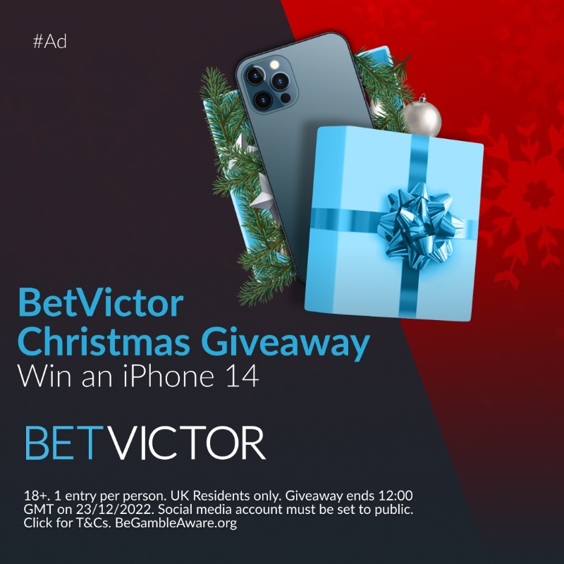 BetVictor's tweet photo. 🎁 𝗪𝗶𝗻 𝗮𝗻 𝗶𝗣𝗵𝗼𝗻𝗲 𝟭𝟰 🎄

We're giving away an iPhone 14 this Christmas to one lucky winner!

To enter:

📲 Follow @BetVictor
🔁 RT this post
🗨️ Reply with #BVXmas

T&amp;Cs apply.