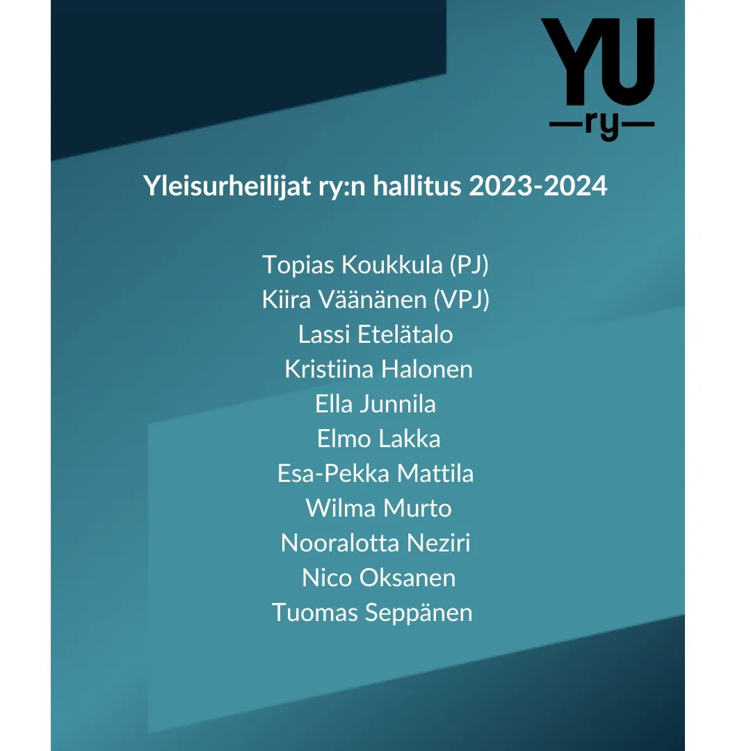 Yleisurheilijat ry (@yleisurhry) on Twitter photo Yleisurheilijat ry:n uudeksi puheenjohtajaksi on valittu <a href="/TopiasKoukkula/">Topias Koukkula</a>! Uusina jäseninä hallitukseen mukaan tulevat uusi vpj Kiira Väänänen, <a href="/lentavabiisoni/">Kristiina Halonen</a> ja <a href="/moukarituomas/">Tuomas Seppänen</a>. Lue lisää sivuiltamme! #yleisurheilu
yleisurheilijatry.fi/uutiset/uusi-h… Yleisurheilijat ry:n uudeksi puheenjohtajaksi on valittu <a href="/TopiasKoukkula/">Topias Koukkula</a>! Uusina jäseninä hallitukseen mukaan tulevat uusi vpj Kiira Väänänen, <a href="/lentavabiisoni/">Kristiina Halonen</a> ja <a href="/moukarituomas/">Tuomas Seppänen</a>. Lue lisää sivuiltamme! #yleisurheilu
yleisurheilijatry.fi/uutiset/uusi-h…