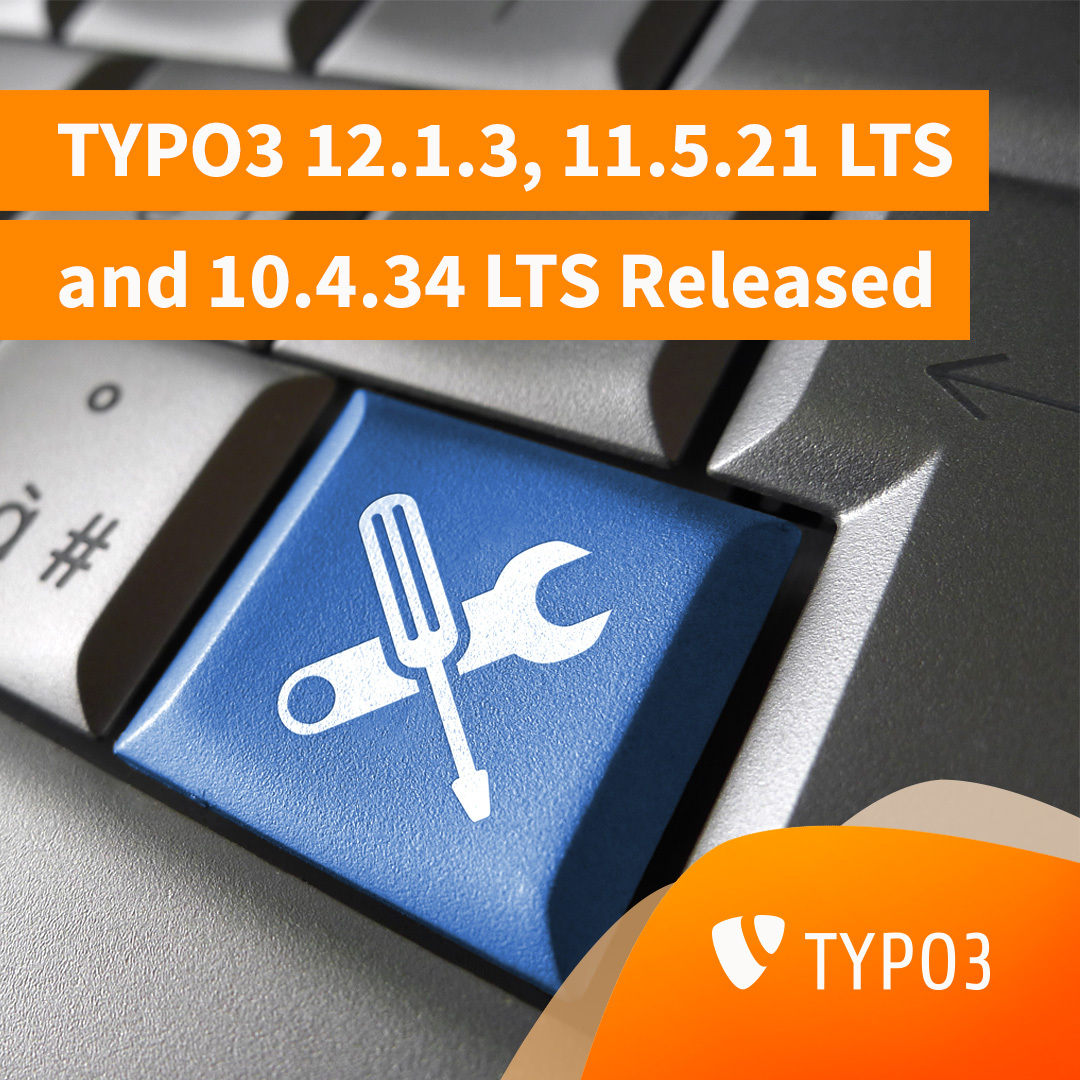 TYPO3 12.1.3, 11.5.21 and 10.4.34 maintenance releases are published. 
These releases address regressions, that were introduced with previous versions.
Find out more: hubs.li/Q01vXDQB0 

#CMS #WeAreTYPO3 #OpenSource