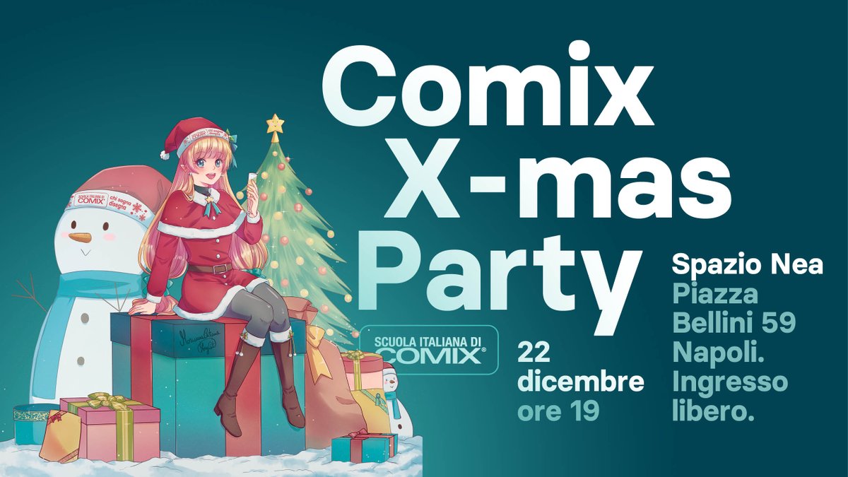 ⭐️Arriva il COMIX  X- MAS Party 2022
🎅Giovedì 22 dicembre ore 19.00
🎅Spazio Nea Piazza Bellini 59
La festa di Natale della Scuola Italiana di Comix  ritorna, con ospiti, gadget, sketch e soprattutto 200 calendari 2023  del MANN  firmati Paolo Barbieri !   
🎅INGRESSO LIBERO