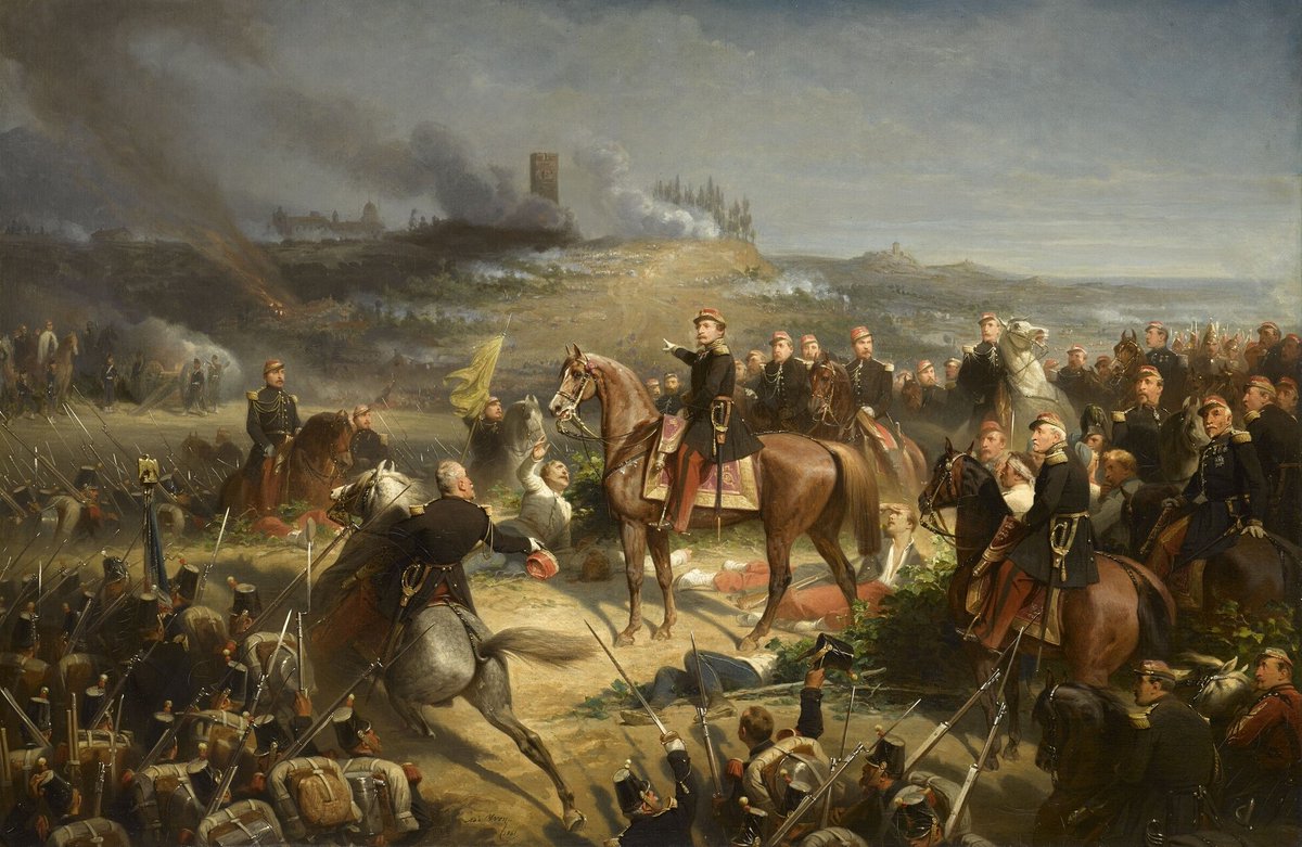 Battle of Solferino, where the French and the Sardinians defeated the Habsburgs, taken from https://en.wikipedia.org/wiki/Battle_of_Solferino#/media/File:Yvon_Bataille_de_Solferino_Compiegne.jpg