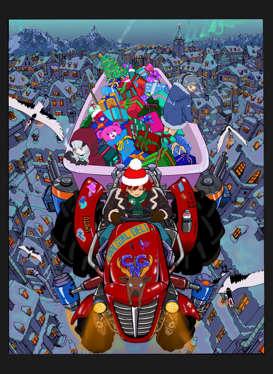 どうも鮭御玉です

#CoolGirlNFT Christmas Contest2022に応募させていただきます！

#001 #010 #013 ３人を一枚絵に描かせていただきました
ポーラーエクスプレスなどのクリスマス冒険ファンタジー映画が好きで、それを意識しました😊
よろしくお願いします！
#CGXmasコンペ2022
<a href="/imoto_akira/">いもと@AIアニメーター</a>