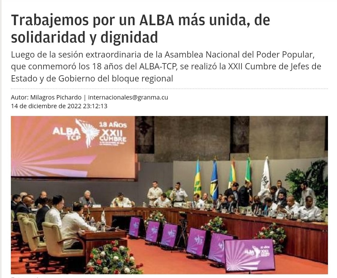 Sobresalió el llamado a la necesaria integración dentro de la región, para enfrentar los desafíos comunes, y continuar fortaleciendo la Alianza, la cual seguirá siendo una fuerza de vanguardia en América Latina.#Cuba #CubaNoEstaSola #CubaPorLaPaz #CubaPorLaVida #MejorSinBloqueo