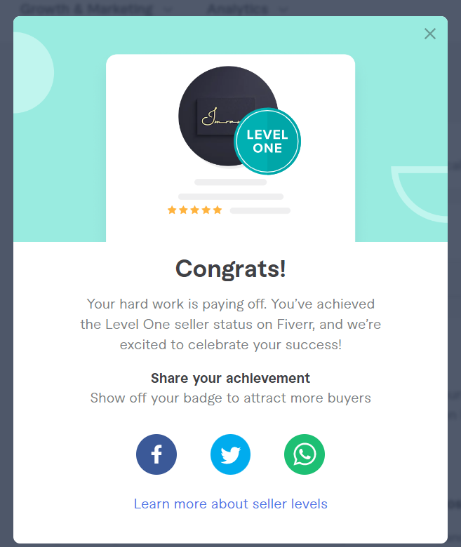 timran453's tweet photo. Yes! Fiverr just promoted me to a Level One seller! Check out my new badge and while you’re there… let’s get to work! https://t.co/YxKjtmpb0P https://t.co/9LXyJafYHV