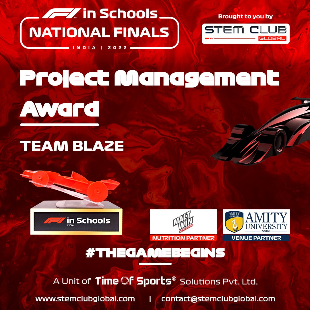 STEMplifyi's tweet photo. 🎉Team Blaze  has won the Project Management Award.
.
.
.
#NationalFinals #StemClubGlobal #TimeOfSports #F1inSchoolsIndia #F1S #F1 #FormulaOne https://t.co/N0CvxHsag0