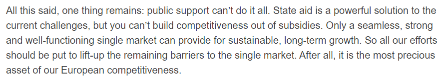 Erittäin tärkeä viesti EU komission johtavalta varapuuhenjohtajalta, komissaari Vestagerilta! Vaikka juuri nyt valtioita tarvitaan tukemaan yrityksiä ja ihmisiä, niin vain markkinoita vaalimalla ja kehittämällä voi luoda kestävää kilpailukykyä! ec.europa.eu/commission/com…