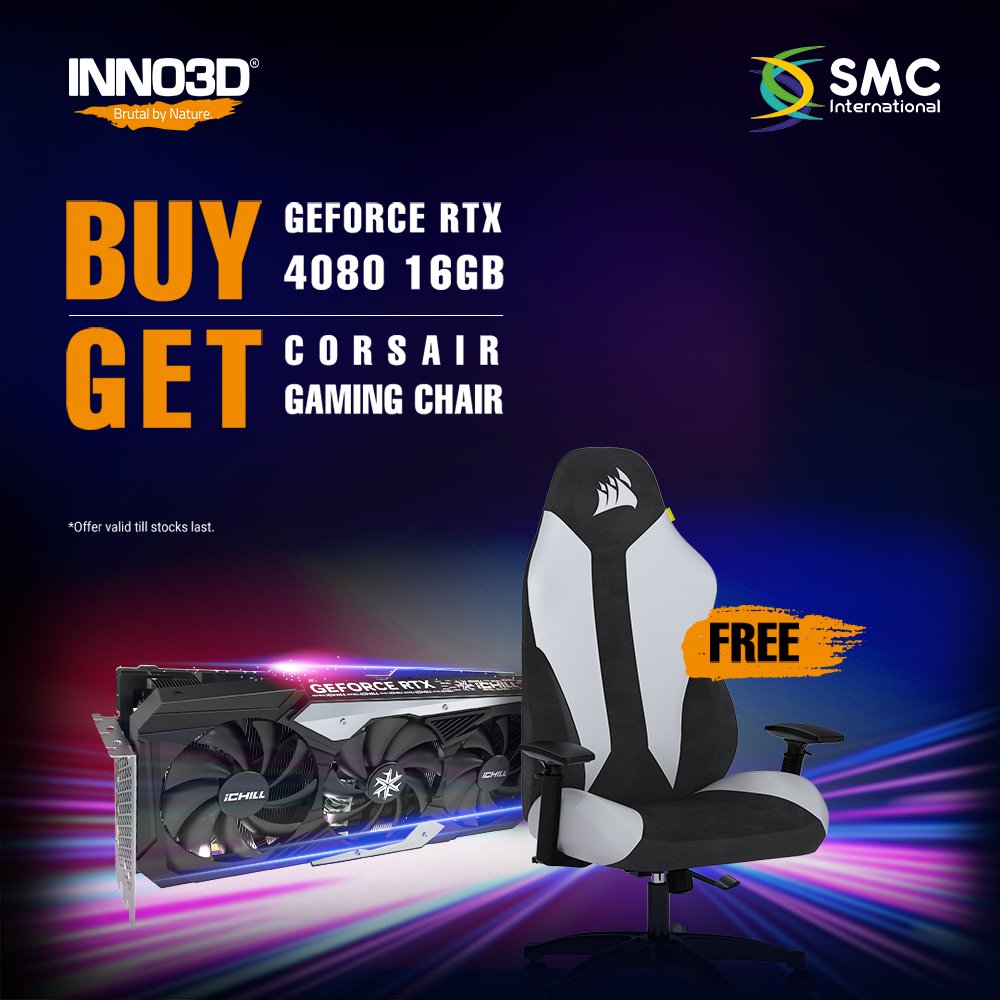 SMCIntOfficial's tweet image. Now fix your FPS and your Posture with SMC.

Get a Free Corsair Gaming Chair when you buy an RTX 4080 from Inno3d.

**Hurry up over is valid till stocks last.

#smcinternationa #inno3d #corsair #freebie #RTX4080 #Gaming #pcbuild #buildwithsmc