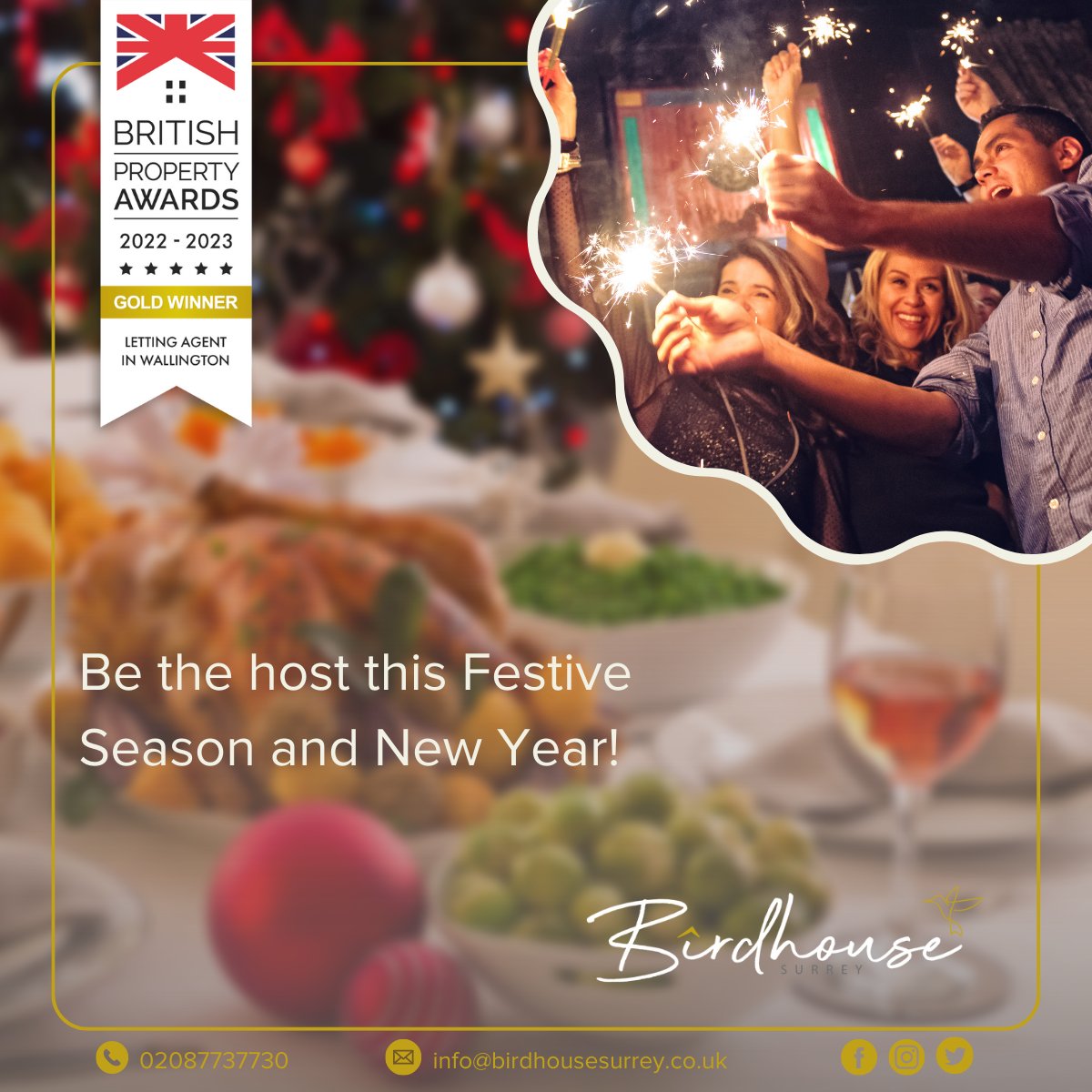 SurreyBirdhouse's tweet photo. As we’re counting down to the Festive Season and New Year, it’s time for you to start planning your celebrations!

With our award-winning services, we can find the property for you to celebrate your way!

Contact us today on 02087737730 or get in touch at https://t.co/m72oYyZjwD. https://t.co/TfYZTlY5Bd