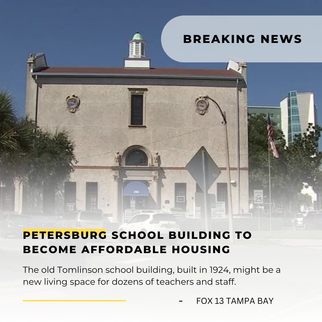 AtlasCTGHomes's tweet photo. The Pinellas County School District is looking for ways to help retain staff by turning an old school building into affordable housing for  their teachers. Learn more at: https://t.co/SUYltBdYda  #pinellascounty #pinellasschools #affordablehousing #floridahousing #stpetersburg https://t.co/O6Xlq0jLYw