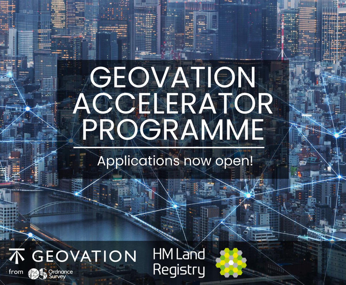 Applications are now open for our award-winning Accelerator Programme backed by <a href="/OrdnanceSurvey/">Ordnance Survey</a> and <a href="/HMLandRegistry/">HM Land Registry</a>!

Calling early-stage startups using geospatial and/or property data and technology to apply👉 ow.ly/nNpf50M45Ib