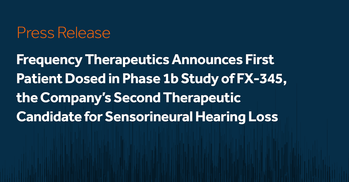 Frequency is pleased to announce that the first patient has been dosed in the Phase 1b study of FX-345, our second hearing restoration candidate for individuals with sensorineural hearing loss. For more information: investors.frequencytx.com/news-releases/…