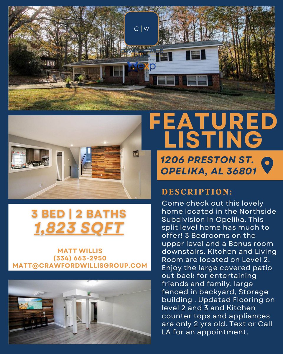 CW_Group_'s tweet photo. 🚨 FEATURED LISTING 🚨

If you’ve been thinking about making the move to the Opelika area, this one is for you!

🏠 Crawford Willis Group
📱 (334) 663-2950

#CWGroup #eXpRealty #eXpRealtyAuburnOpelika https://t.co/ryjXTHmoda