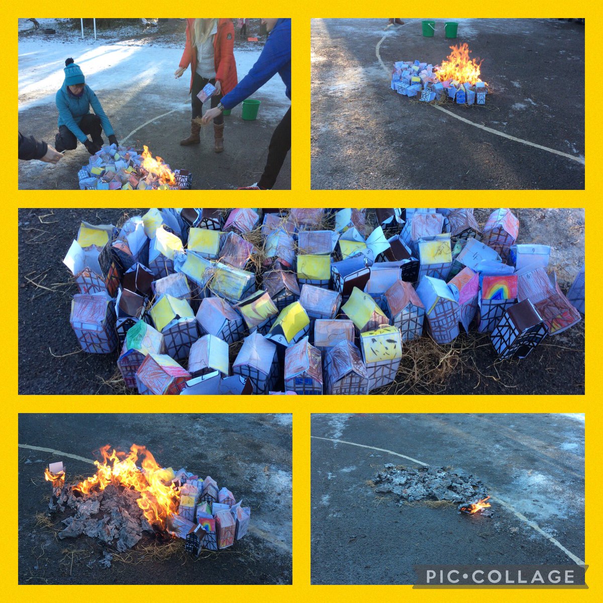 Yesterday, we set fire to our houses and watched them burn. We could imagine just how terrifying The Great Fire of London must have been! #year2 #greatfireoflondon #history #bradway