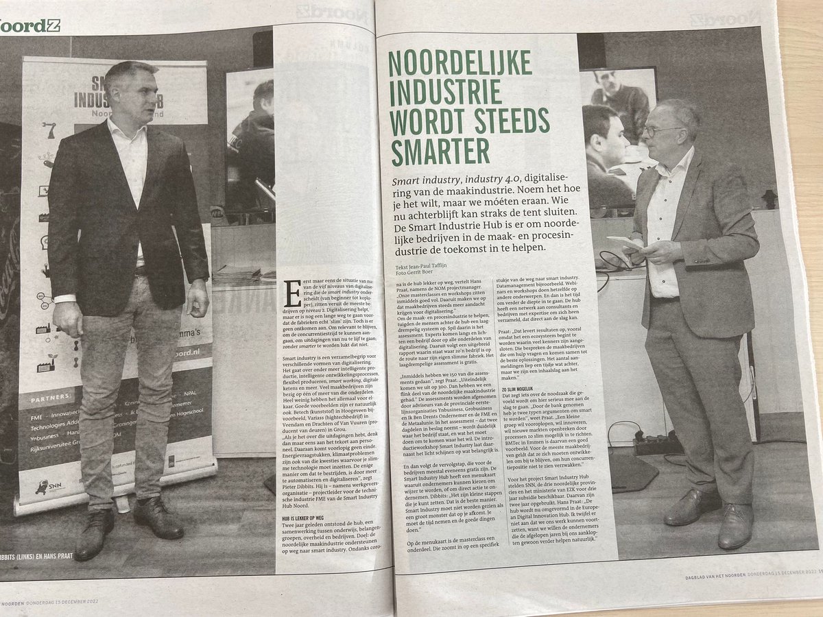 HansPraat's tweet image. Na een moeilijke start onder corona heeft Smart Industry Hub Noord de wind flink in de zeilen. Steeds meer productiebedrijven kloppen bij ons aan voor inspiratie en ondersteuning om hun processen te digitaliseren. NoordZ schreef daar een mooi redactioneel artikel over.
