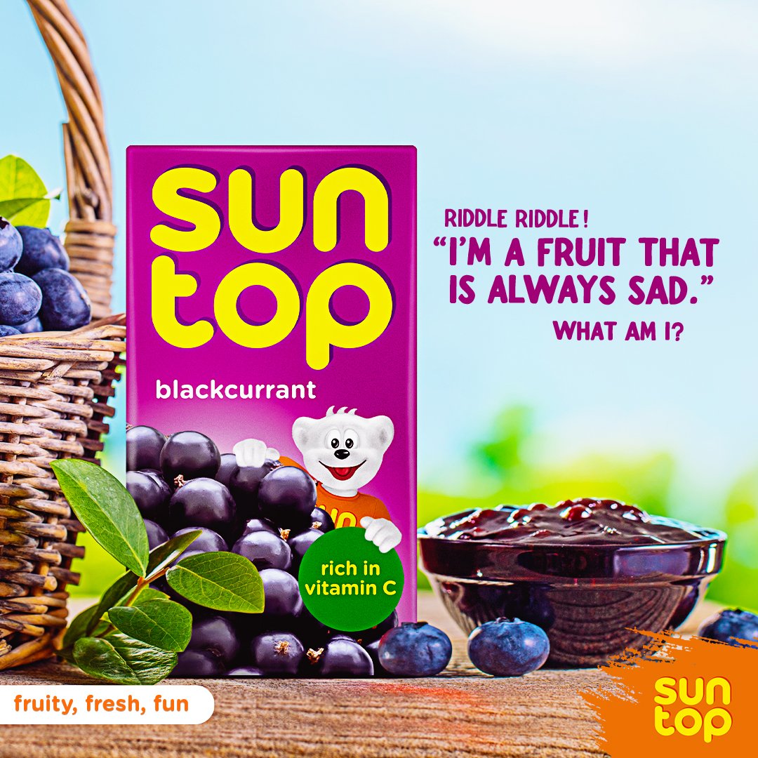 SuntopAfrica's tweet photo. Hello kids, letโs see if you guys can crack this ๐
#FruityFreshFun #MySuntopFlavour #Fun #Riddle #Suntop https://t.co/SvI3ccCvvE
