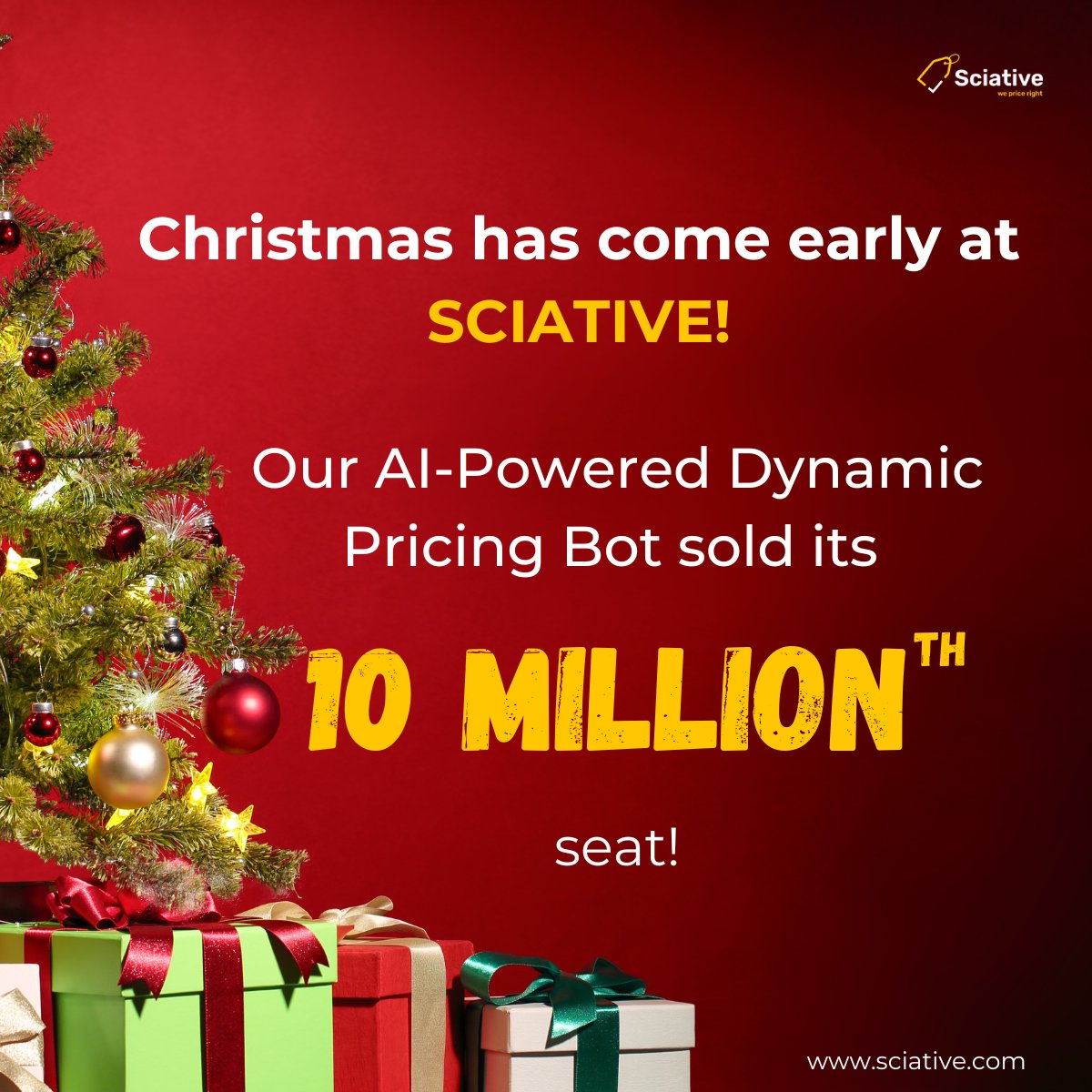 Sciative's tweet image. Our AI-Powered Pricing bot just sold its 10 Millionth seat!

With machine learning and strategic price planning, we empowered 10 million people to plan and complete their travel journeys!

#dynamicpricing #pricingsolutions #ArtificialIntelligence