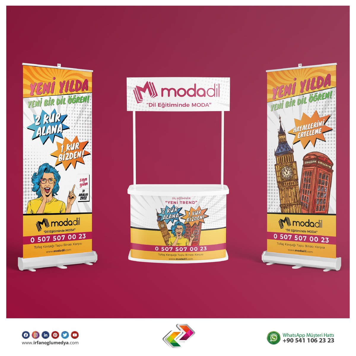 irfanoglumedya's tweet photo. Elazığ Moda Dil Okulları için hazırladığımız stand ve roll up banner çalışmaları 💪
#modadil #dilokulları #rollup #banner #stand #tasarım #elazığ #irfanoğlumedya https://t.co/gNhzYrotxg