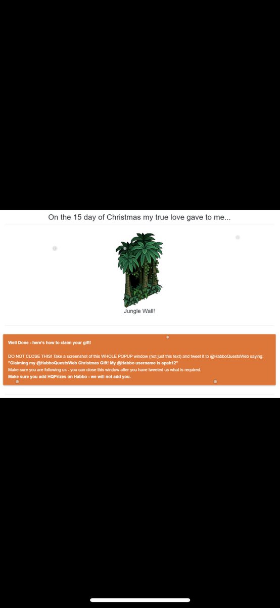 apah02's tweet photo. Claiming my @HabboQuestsWeb Christmas Gift! My @Habbo username is apah12 https://t.co/zQOLvnngJb
