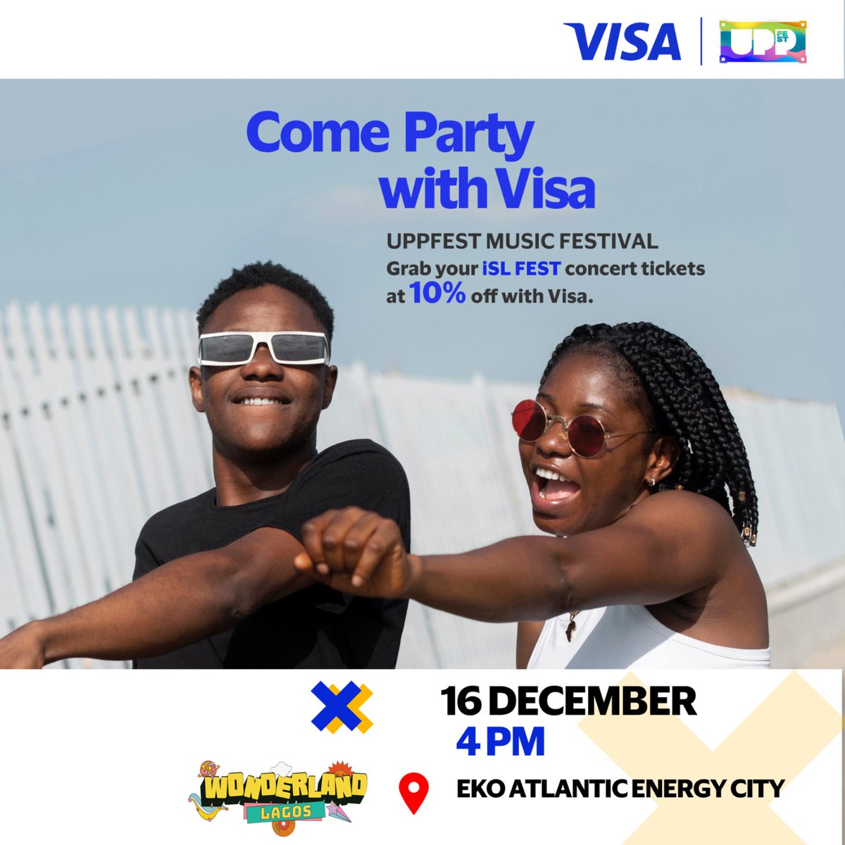 When we’re invited, it's always a party! 🔥
Let loose at <a href="/uppfestnigeria/">Uppfestnigeria</a> &amp; <a href="/islevents/">Immensum x Stellar Int.</a>, and get 10% off when you #PayWithVisa with the code VISAUPP10.

Come turn up with us✨, you can get your tickets now at islevents.co 

#VisaNigeria | #UppFestNigeria