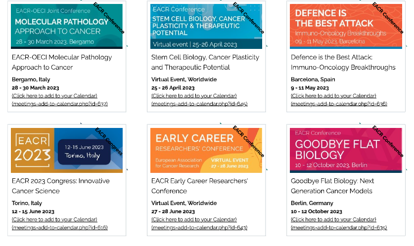AntonijaHanzek's tweet photo. My dear cancer researchers, check out all the amazing conferences planned for 2023 by The European Association for Cancer Research (EACR) 🧬 @EACRnews 

https://t.co/b2CcuNqeIp https://t.co/wFgTw4ivbI