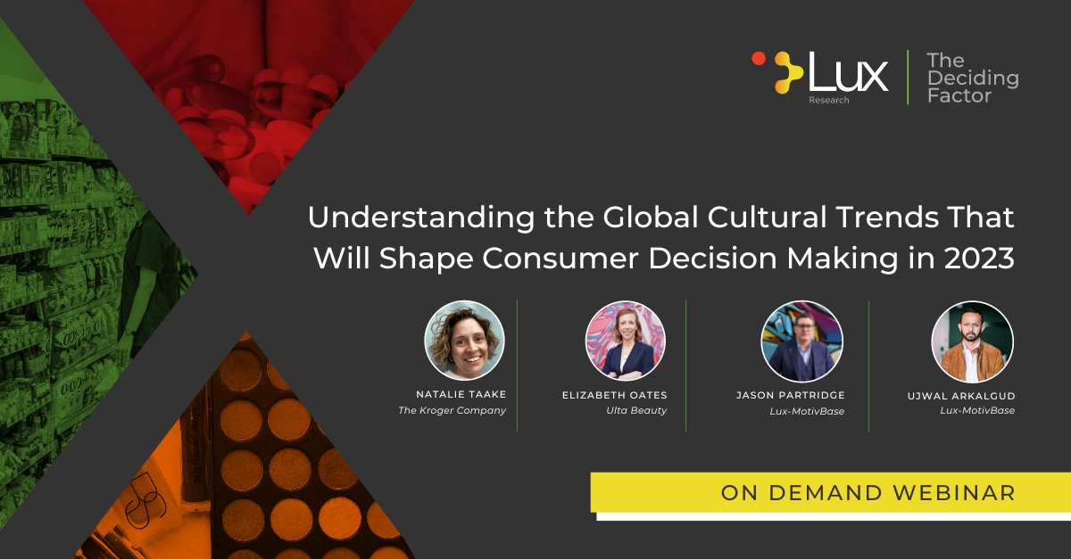 In this webinar, our experts @interpretivist and <a href="/copywrestler/">Jason Partridge</a>, joined by Elizabeth Oates from Ulta Beauty and Natalie Taake from The Kroger Company, discussed findings from Lux's new report.

Watch the on-demand webinar: lux.works/3PsnADP