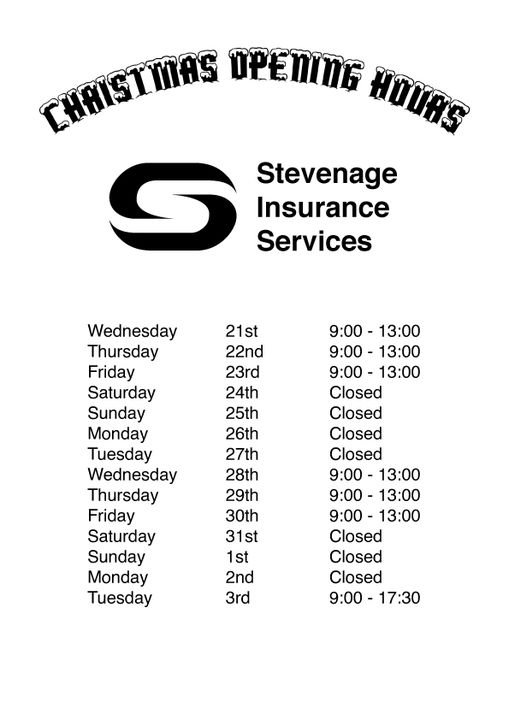 StevenageINS's tweet photo. Our opening days/times for the Christmas and New Year period. https://t.co/X5EEa7X03g