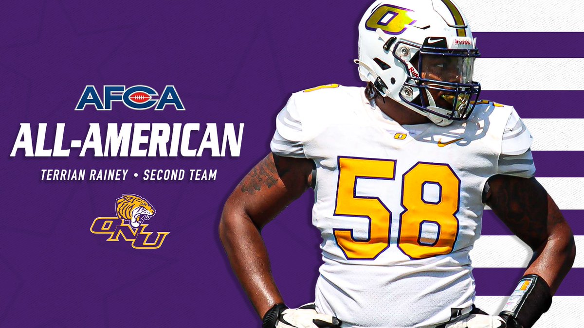 𝐀𝐅𝐂𝐀 𝐀𝐥𝐥-𝐀𝐦𝐞𝐫𝐢𝐜𝐚𝐧🇺🇸

Congratulations to ONU's Terrian Rainey for being named to the AFCA All-America Second Team‼️

📰Full story: bit.ly/3FWBECu

#ForONU