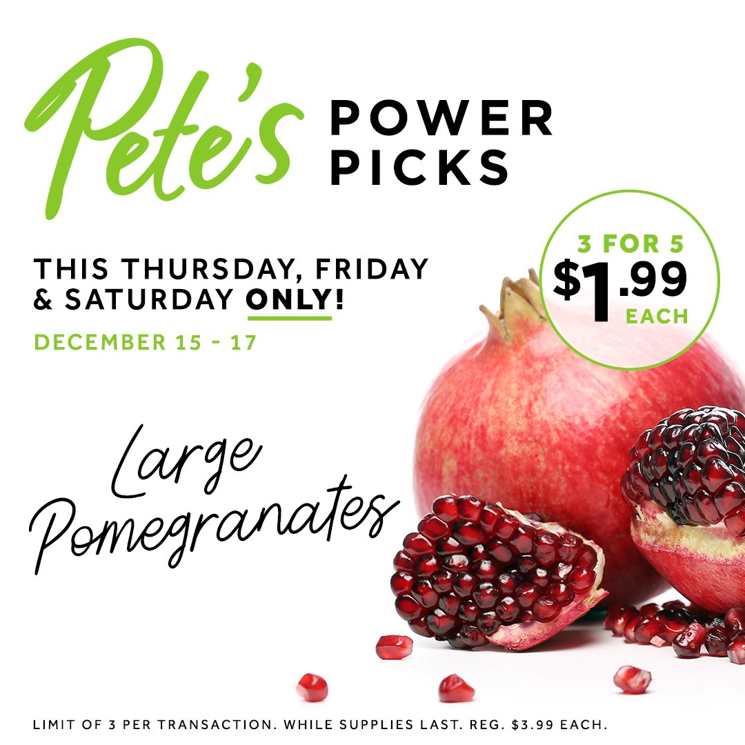 We have an amazing selection of fresh pomegranates for our Power Pick of the year! Find other holiday savings here ow.ly/7eLG50M4kn8 #holidayseason #produce #shoplocal
