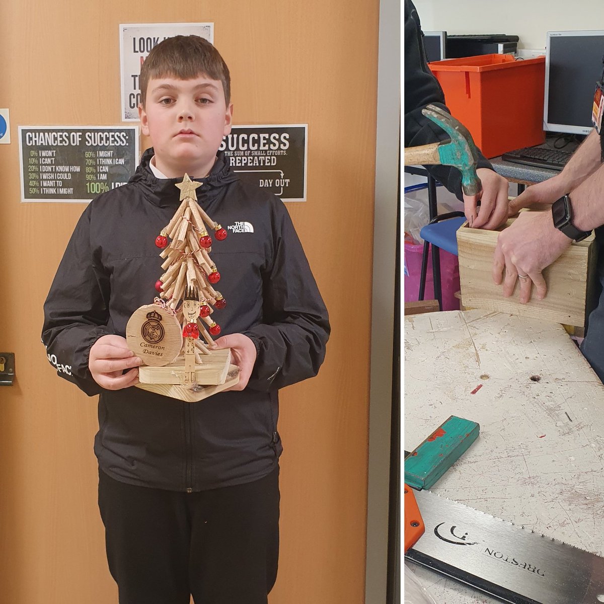 Sustainabili-tree! Using scraps from past projects to make Christmas decorations and gifts <a href="/MaestegSchool/">Maesteg School</a> #motivatedtostrive