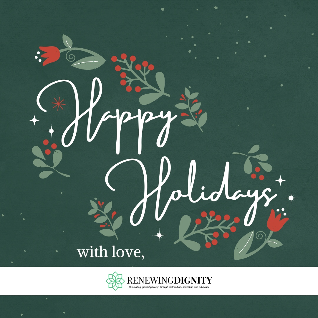 We wish you happy and cozy holidays surrounded by your loved ones! From our Family at Renewing Dignity to your family!

#periodsupplies #MenstrualHealth #menstrualequity #periodequity #menstrualproducts #FLnonprofit #periodadvocacy #community #MenstruationMatters