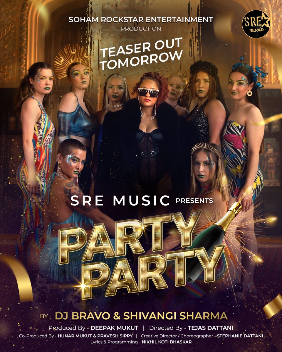 sre_music's tweet photo. It’s time to groove with @DeepakMukut's @sre_music  on their latest party anthem #PartyParty teaser out tomorrow!

Presenting to you the beautiful &amp; melodious @iam_Shivangi  in the grand look of #PartyParty, are you excited?

@SohamRockstrEnt @HunarMukut @sohammukut123 @DJBravo47 https://t.co/CSLB2OJePb