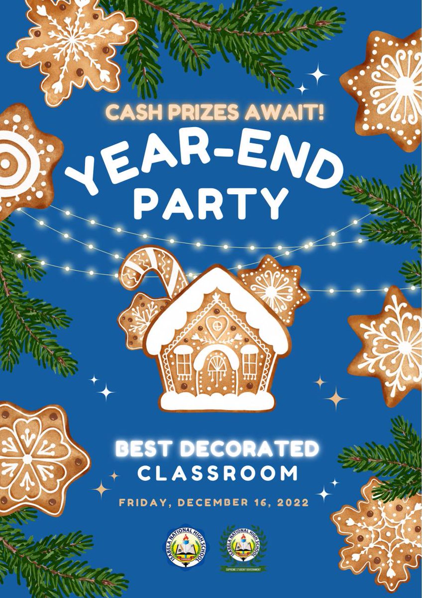 ssginhs's tweet photo. It's the season of sparkle! ⭐

Let's celebrate with a  Year-End Party! We shall select the "Best Decorated Classroom", to be participated in by all INHSians from Grades 7 to 12, this Friday, December 16, 2022. Cash prizes await! 🎁

Sparkle and shine this Christmas season! ✨🎄 https://t.co/jthR8S90uG