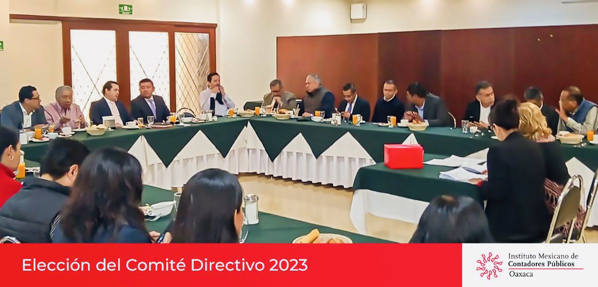 ImcpOaxaca's tweet photo. 👉Este miércoles 14 de diciembre de 2022, llevó a cabo la asamblea de elecciones y ratificación de cargos 2023 🗳️ 

Felicitamos al C.P.C Marcelo Martínez Chávez quien fue designado como Presidente Electo del Comité Directivo 2023. 👏🏼👏🏼
#IMCP #twitteroax #Oaxaca https://t.co/VFgdM9eulW